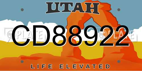 CD88922 Utah License Plate
