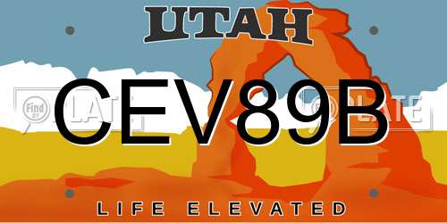 CEV89B Utah License Plate