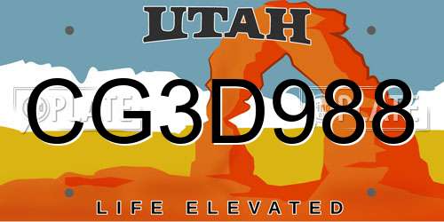 CG3D988 Utah License Plate