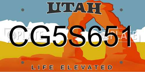 CG5S651 Utah License Plate