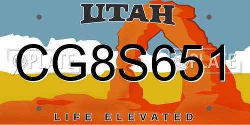 CG8S651 Utah License Plate