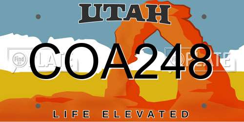 COA248 Utah License Plate