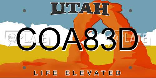COA83D Utah License Plate
