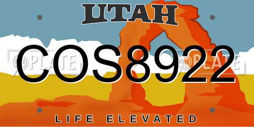 COS8922 Utah License Plate