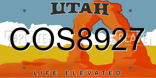COS8927 Utah License Plate
