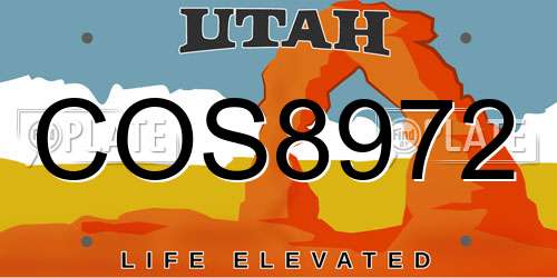 COS8972 Utah License Plate
