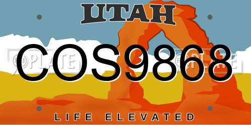 COS9868 Utah License Plate