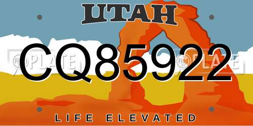 CQ85922 Utah License Plate