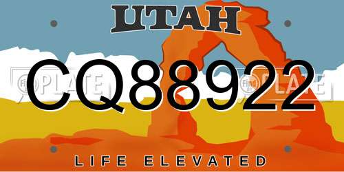 CQ88922 Utah License Plate