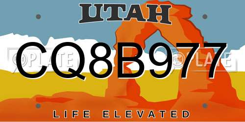 CQ8B977 Utah License Plate