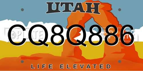 CQ8Q886 Utah License Plate