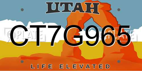 CT7G965 Utah License Plate