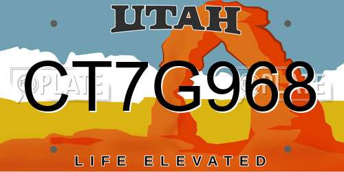 CT7G968 Utah License Plate