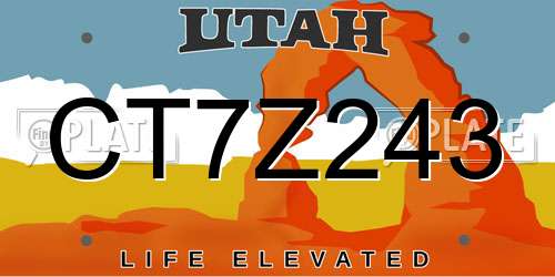 CT7Z243 Utah License Plate