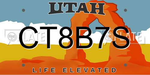 CT8B7S Utah License Plate