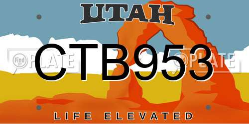 CTB953 Utah License Plate
