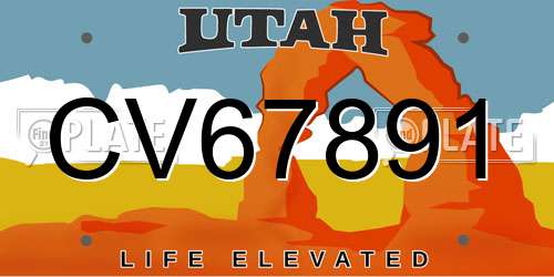 CV67891 Utah License Plate