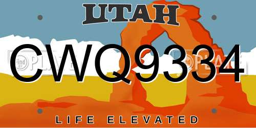CWQ9334 Utah License Plate