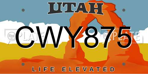 CWY875 Utah License Plate