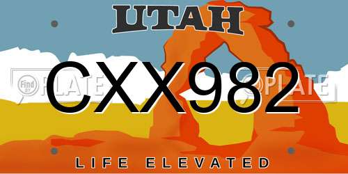 CXX982 Utah License Plate