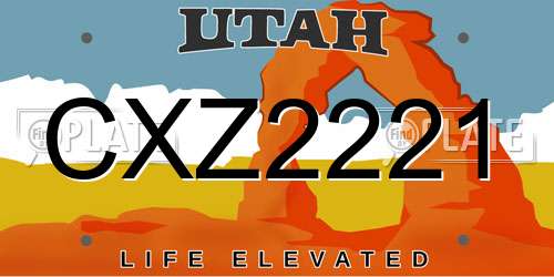 CXZ2221 Utah License Plate