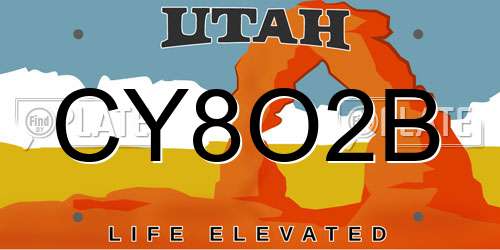 CY8O2B Utah License Plate