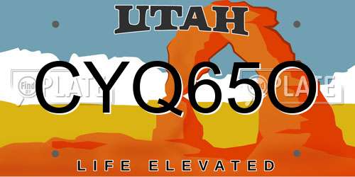 CYQ65O Utah License Plate