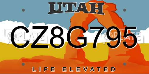 CZ8G795 Utah License Plate