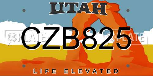CZB825 Utah License Plate