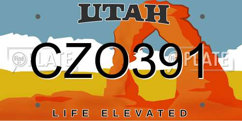 CZO391 Utah License Plate