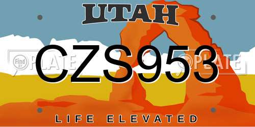 CZS953 Utah License Plate
