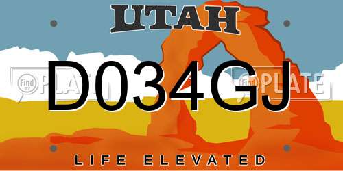 D034GJ Utah License Plate