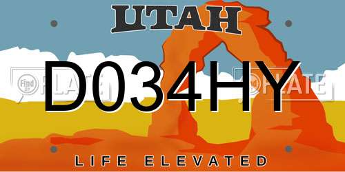D034HY Utah License Plate
