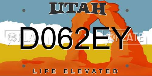 D062EY Utah License Plate