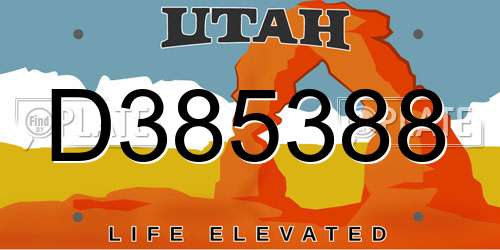 D385388 Utah License Plate