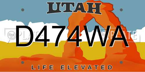D474WA Utah License Plate