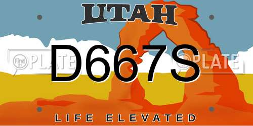D667S Utah License Plate