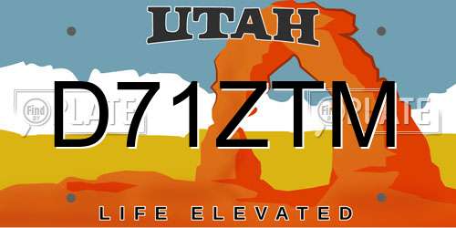 D71ZTM Utah License Plate