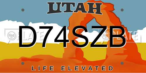 D74SZB Utah License Plate