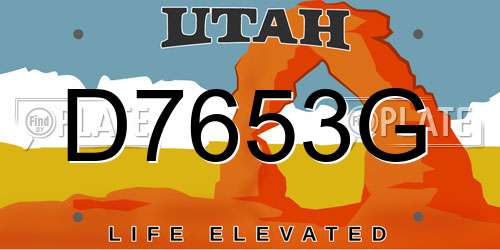 D7653G Utah License Plate