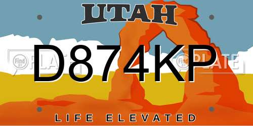 D874KP Utah License Plate