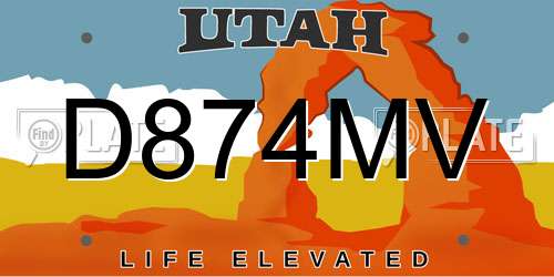 D874MV Utah License Plate