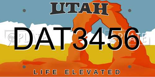 DAT3456 Utah License Plate