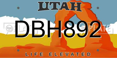 DBH892 Utah License Plate