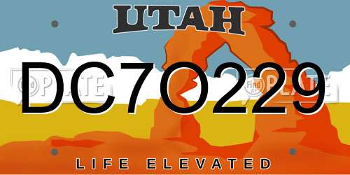 DC7O229 Utah License Plate