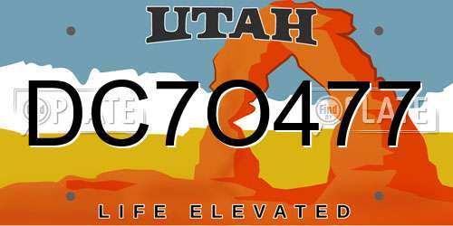 DC7O477 Utah License Plate