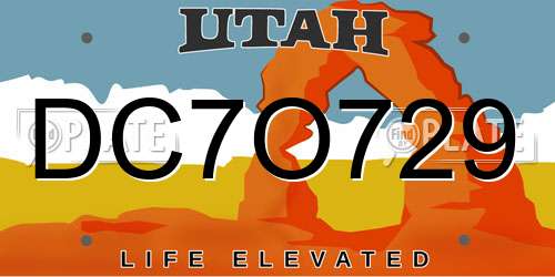 DC7O729 Utah License Plate