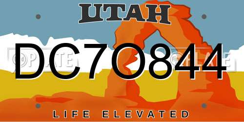 DC7O844 Utah License Plate