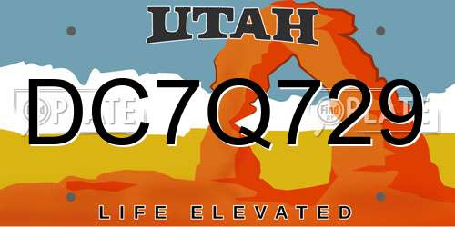 DC7Q729 Utah License Plate
