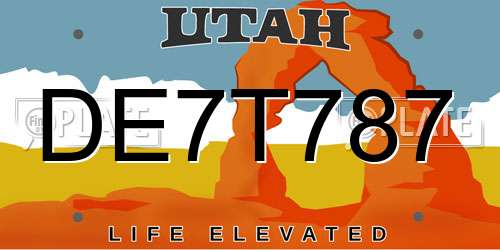 DE7T787 Utah License Plate